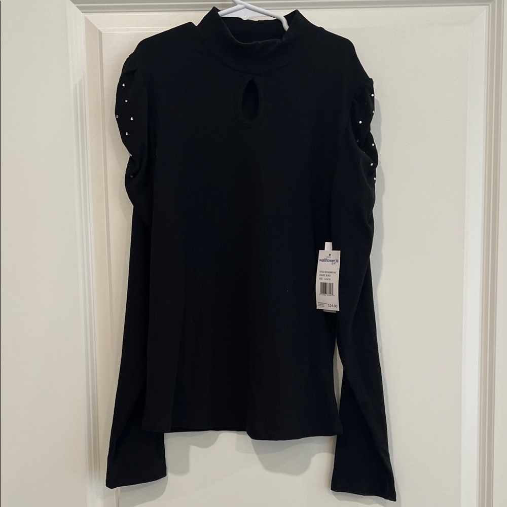 Wallflower girl Black Long-Sleeve Top with Studded Shoulder